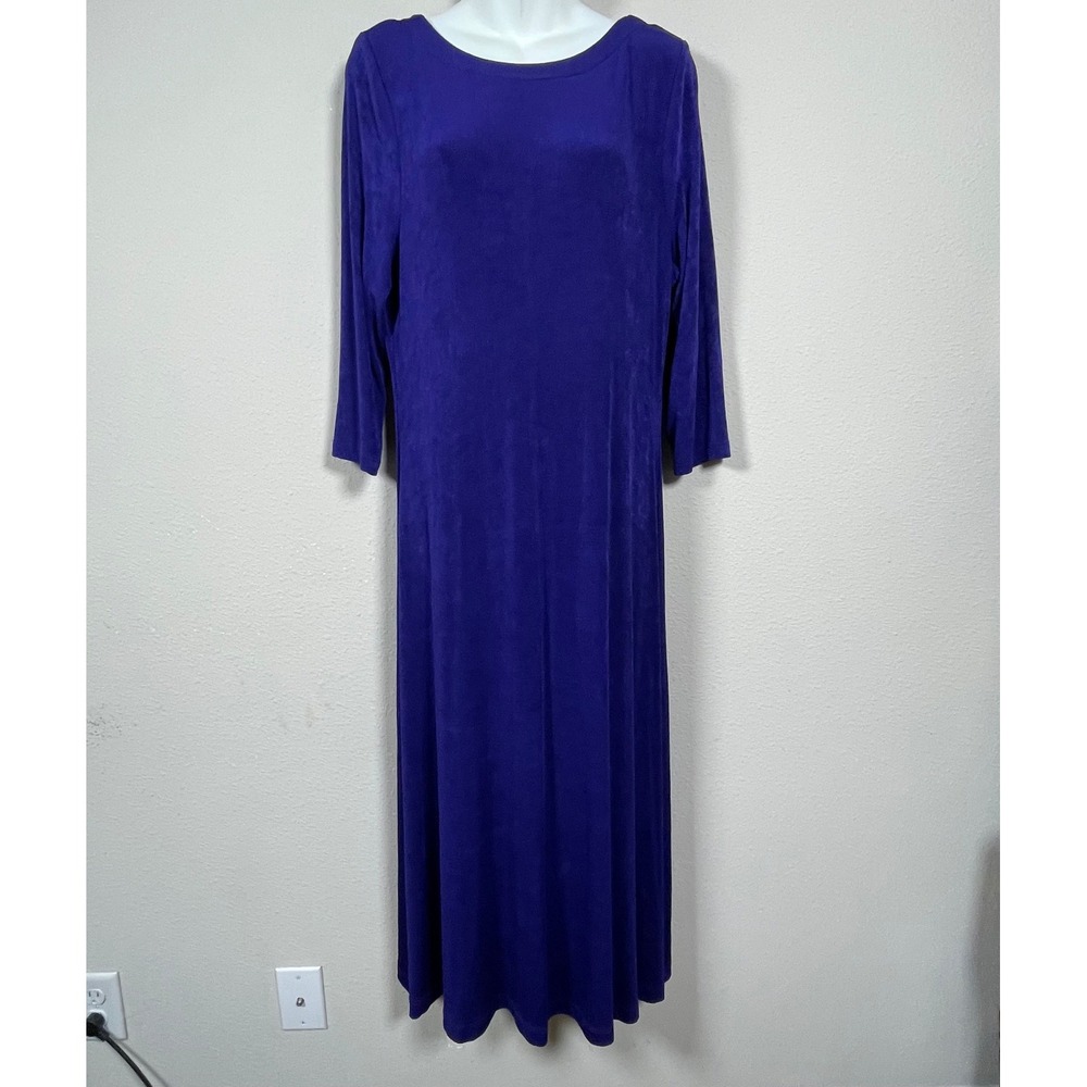 Chico's Maxi Dress Women Size 2 L Purple Officewear Travel 3/4 Slv Slinky V-Back
